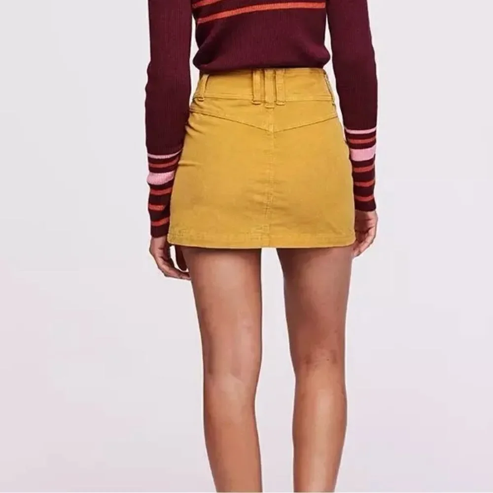 We The Free Free People Y2K Joanie Corduroy Button Up Micro Mini Skirt Yellow 29